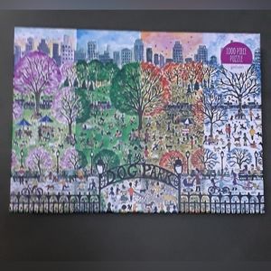 Galison 1000 piece puzzle Dog Park in four seasons by Michael Storrings